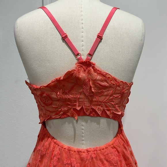 Free People Coral Flower Embroidered Tiered Lace Open Back Maxi Dress - 4 - Picture 6 of 15